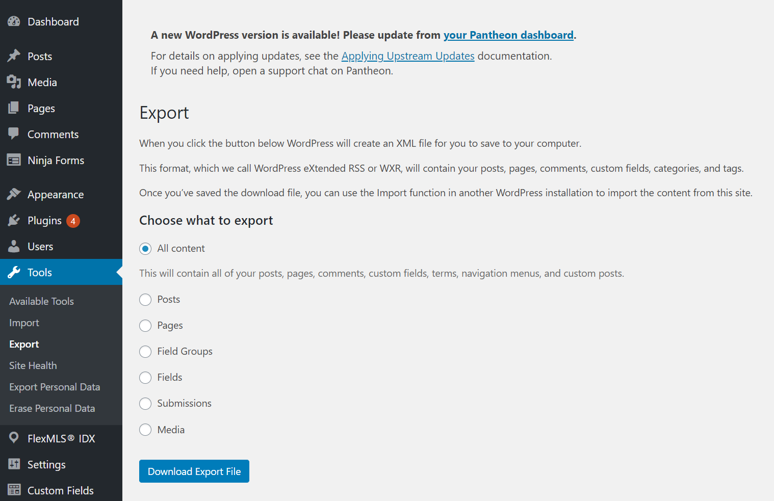 Wordpress Export Tool