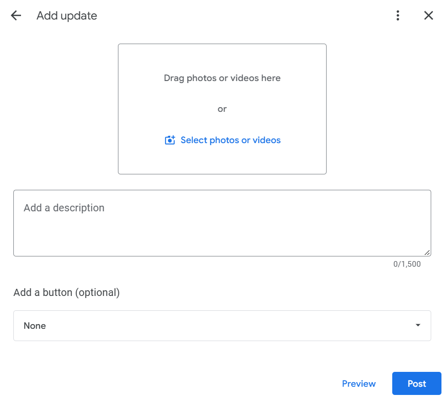 Google My Business add update fields