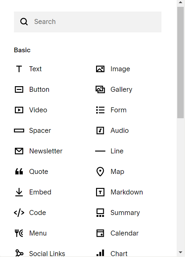 Squarespace block management UI